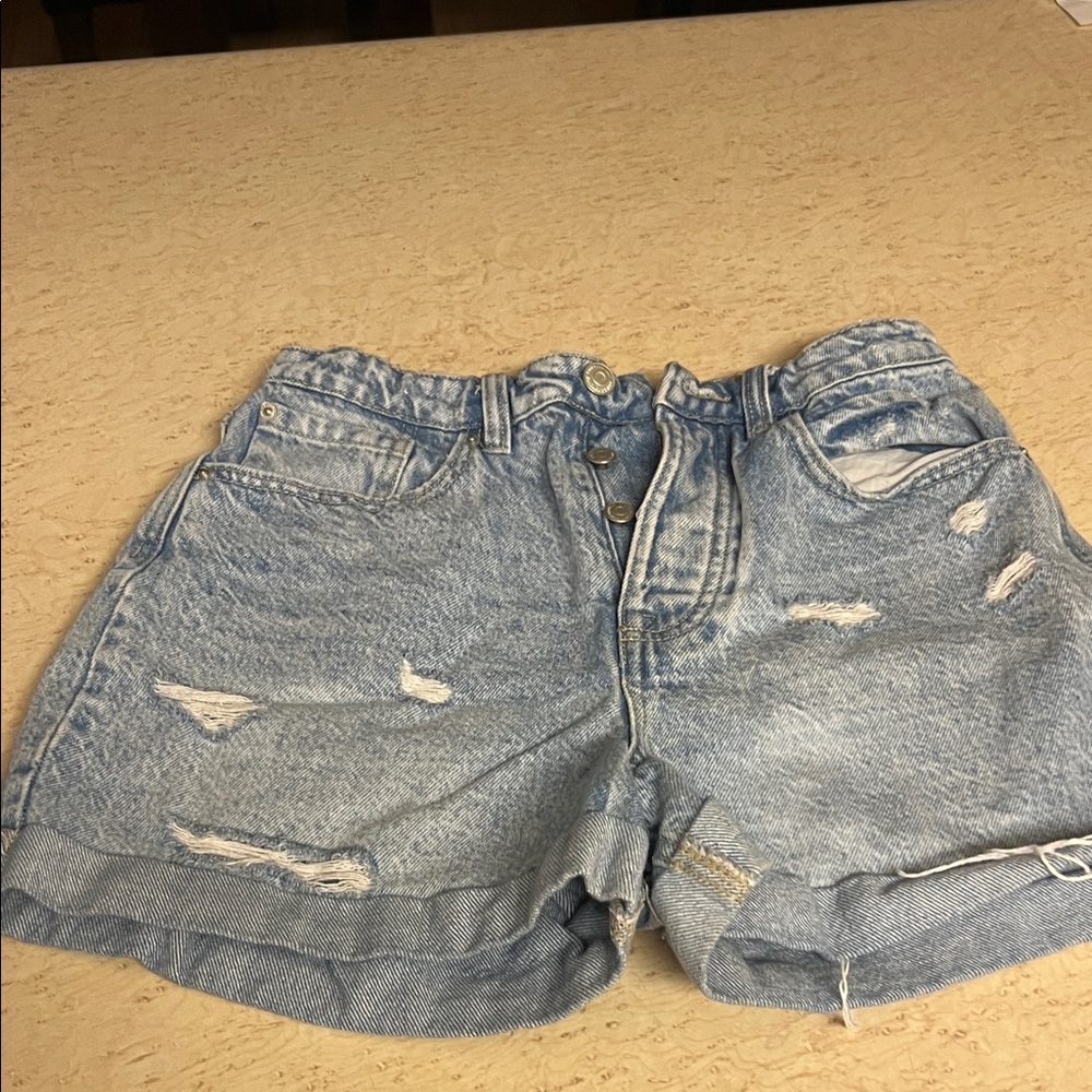 Stradivarius Light Blue Distressed Jean Shorts